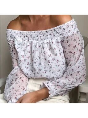 Abercrombie & Fitch | Floral Off The Shoulder Smocked Top NWT Semi Sheer Lined